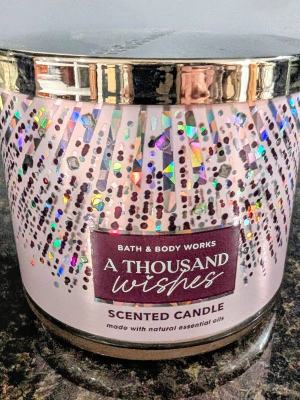 BBW CANDLE A THOUSAND WISHES 3 Wick 14.5 oz Retired Design Pink Glitter new